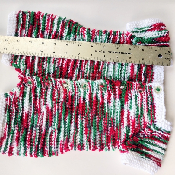 Baby Christmas One Piece Onzie Hand Crafted Reindeer Hat Knit Red Green White - Picture 12 of 16